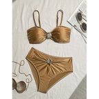 Women's Bandeau Bikini with Elegant Shell Detail and High-Leg Cut
