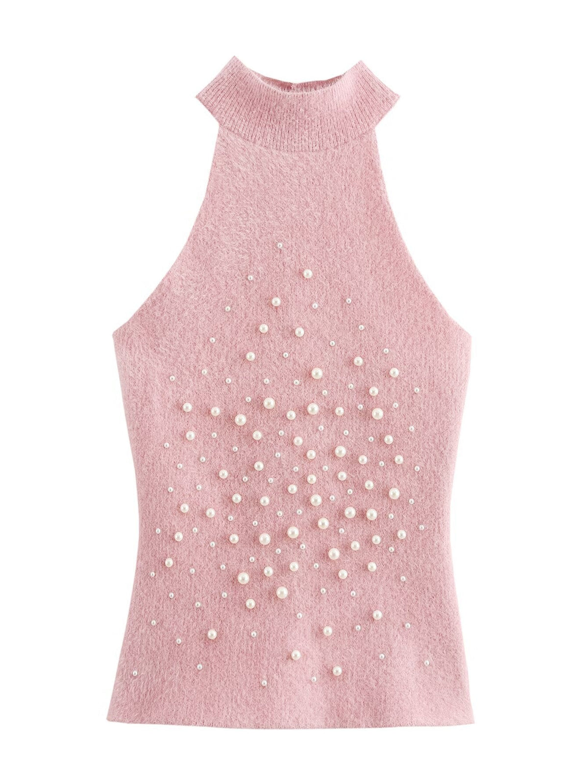 Women's Sleeveless Top with Decorative Pearl Details