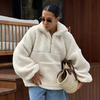 Women's High-Neck Fleece Pullover with Side Pockets