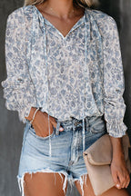 Women's Blouse with Floral Pattern and Loose Sleeves