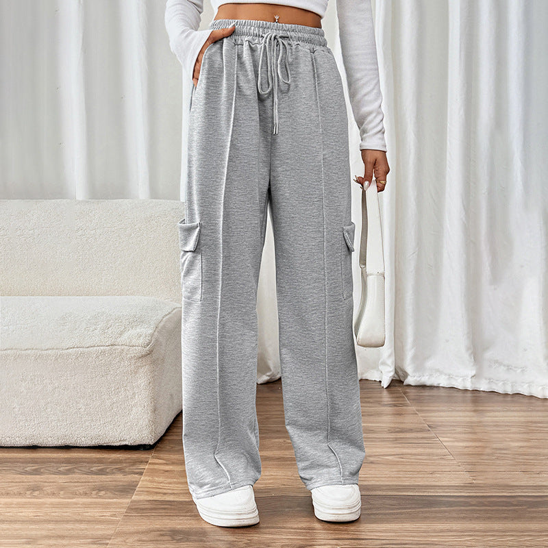 Women's Comfortable Cargo Pants with Elastic Waist and Side Pockets