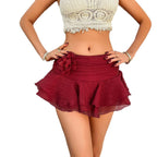 Women's Mini Skirt with Ruffles and Floral Accent