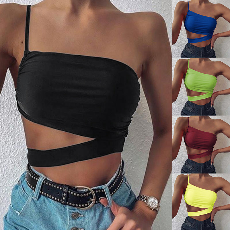 Women's Asymmetrical Crop Top with Elegant Wrap Design
