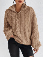 Women's Patterned Oversized Fleece Pullover with High Collar