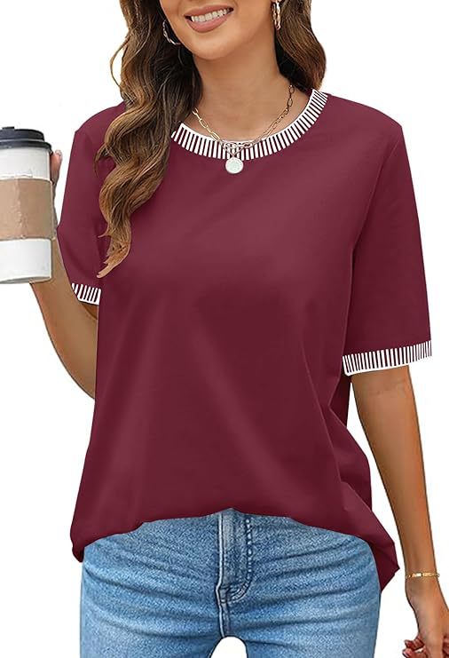 Casual Short-Sleeve Shirt with Striped Collar