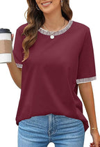 Casual Short-Sleeve Shirt with Striped Collar