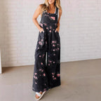 Women's Casual Denim Jumpsuit with Floral Print and Wide Legs