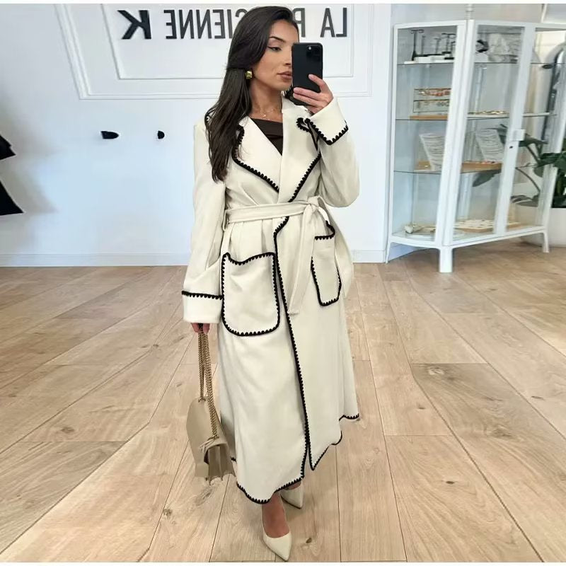 Elegant Transitional Jacket with Decorative Belt and Pockets