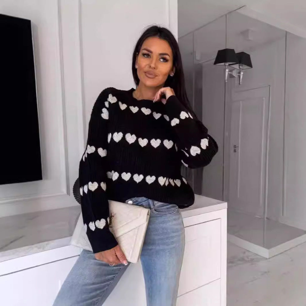 Cozy Women's Heart Pattern Sweater