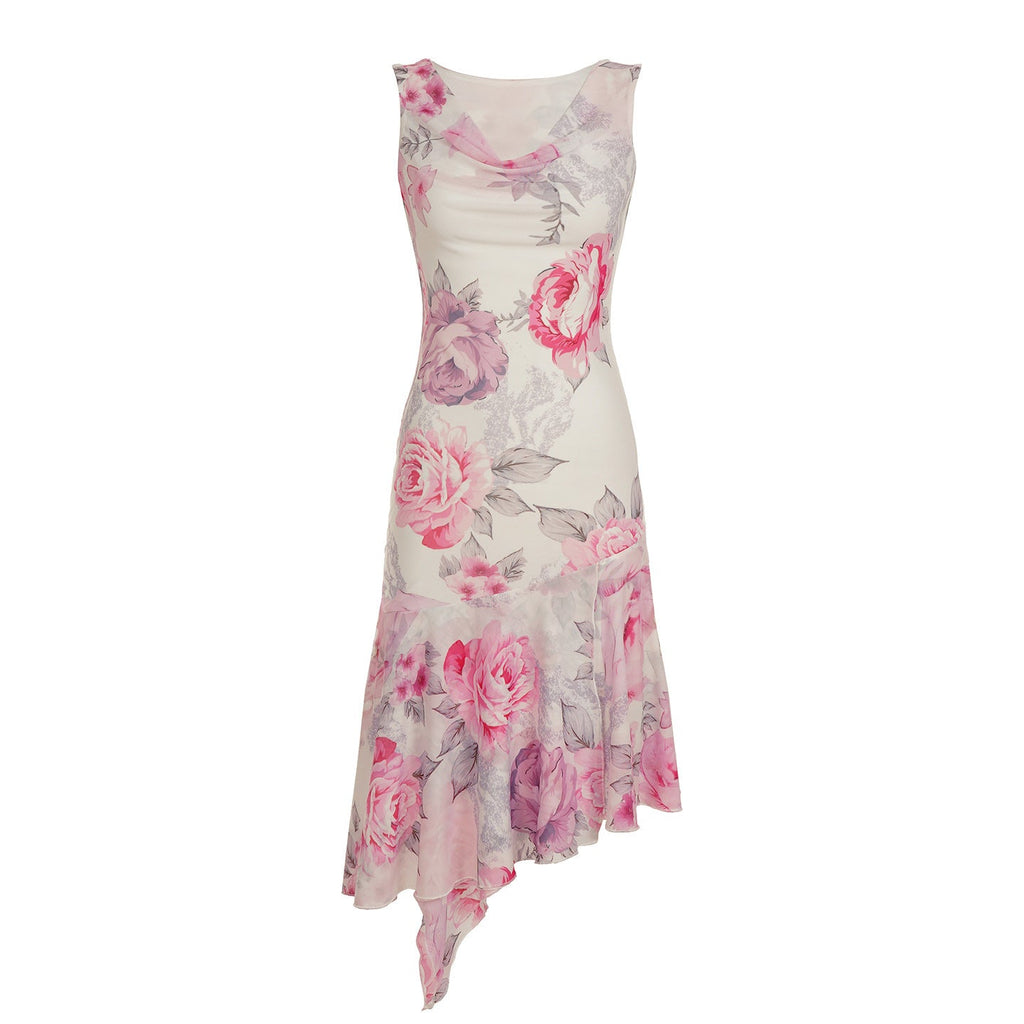 Elegant Asymmetrical Dress with Floral Accents