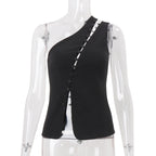 Women's Asymmetrical Blouse with Button Details