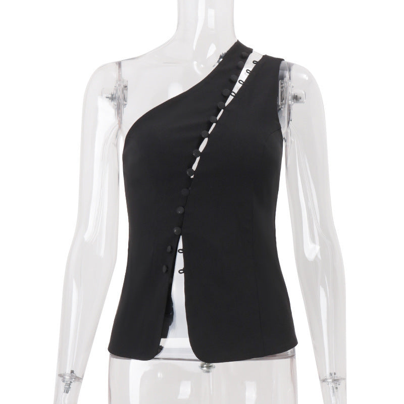 Women's Asymmetrical Blouse with Button Details