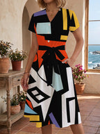 Women's Floral Midi Dress with Adjustable Belt