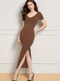 Women's Elegant Fitted Maxi Dress with Slit