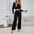 Women's High-Waisted Ribbed Wide-Leg Pants