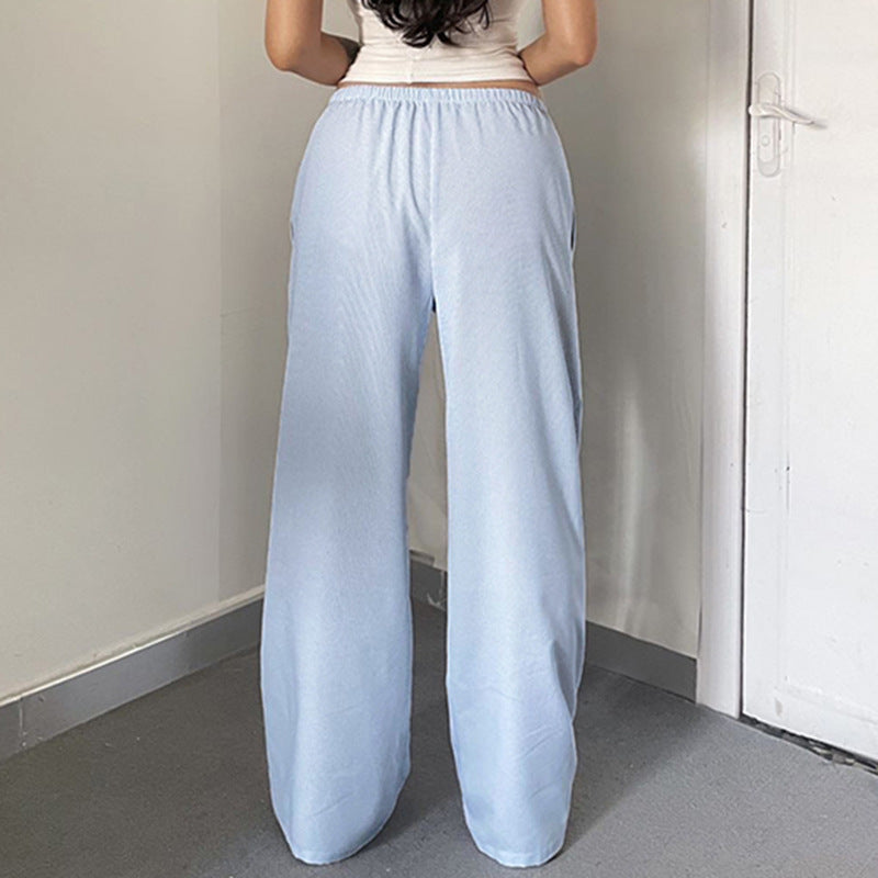 Women's Relaxed Cotton Pants with Light Stripe Pattern
