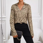 Women's Button-Down Blouse with Stylish Geometric Design
