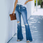 Women's High-Waisted Flared Jeans with Distressed Details
