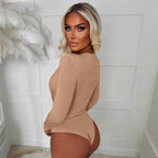 Women's Bodysuit with Deep V-Neck and Slim Belt