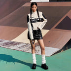 Women's Cropped Biker Jacket with Unique Graphic Details