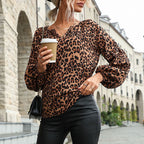 Women's Blouse in Trendy Animal Print with Casual Ruffle Sleeves