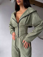 Women's Casual Utility Jumpsuit with High Collar and Zipper
