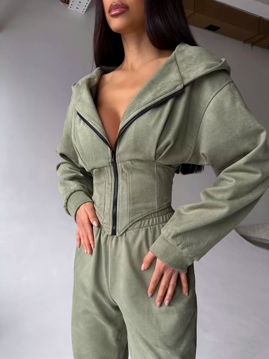 Women's Casual Utility Jumpsuit with High Collar and Zipper