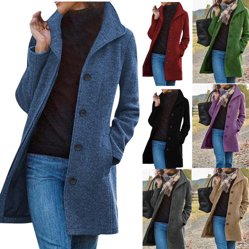 Women's Fashionable Coat with Chic Lapel and Practical Pockets