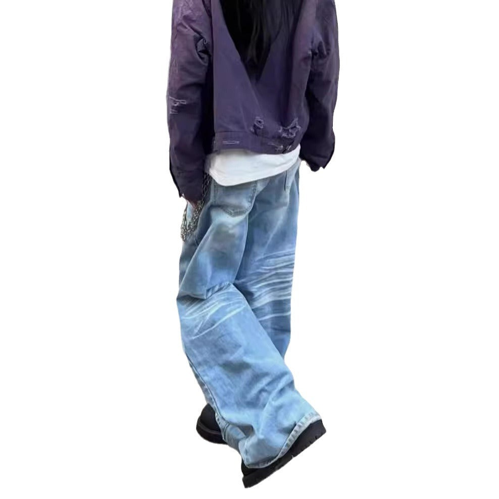 Women's Baggy Jeans with Vintage Look and Casual Details