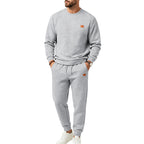 Men's leisure jogging suit made of textured fleece with round neckline and drawstring waistband