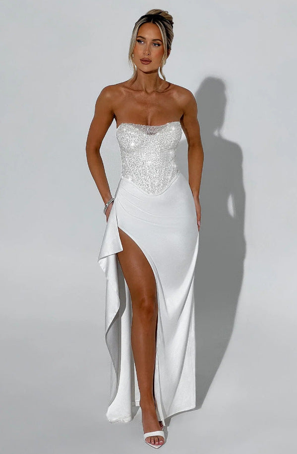 Women's Elegant Evening Dress with Shimmering Bodice