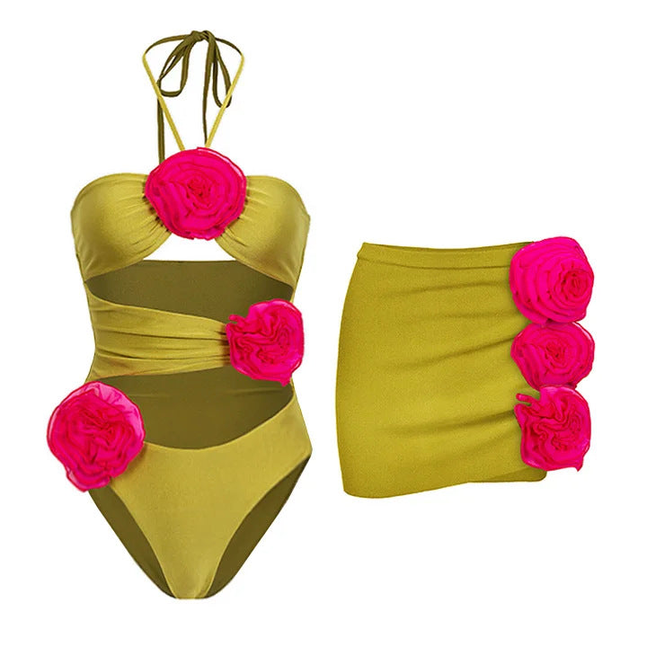 Women's Swimsuit Set with Playful Floral Decorations