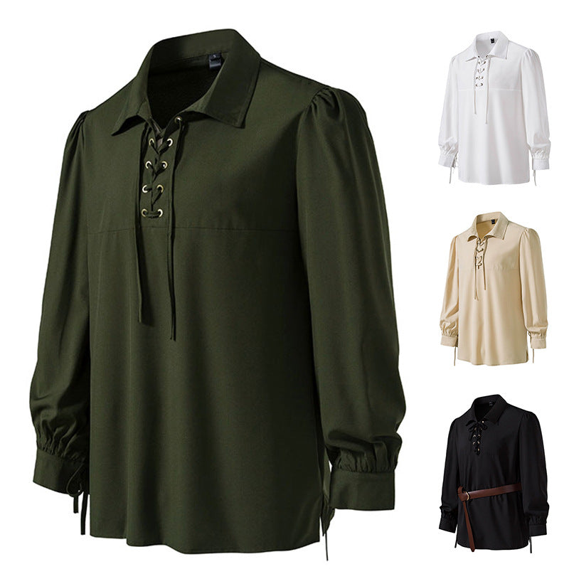 Women's Blouse with Modern Lace-Up Design and Casual Puff Sleeves