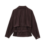 Women's Elegant Suede-Look Jacket with Fashionable Buckles and Practical Pockets