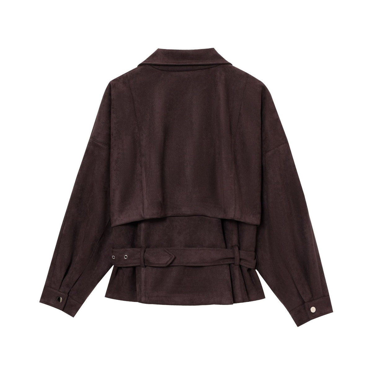 Women's Elegant Suede-Look Jacket with Fashionable Buckles and Practical Pockets