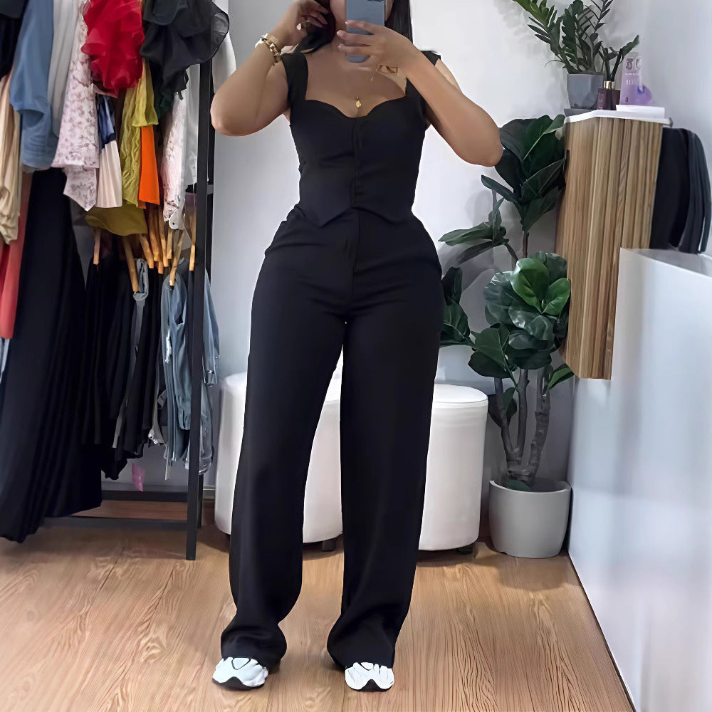 Women's Form-Fitting Jumpsuit with Tailored Cut and Button Placket
