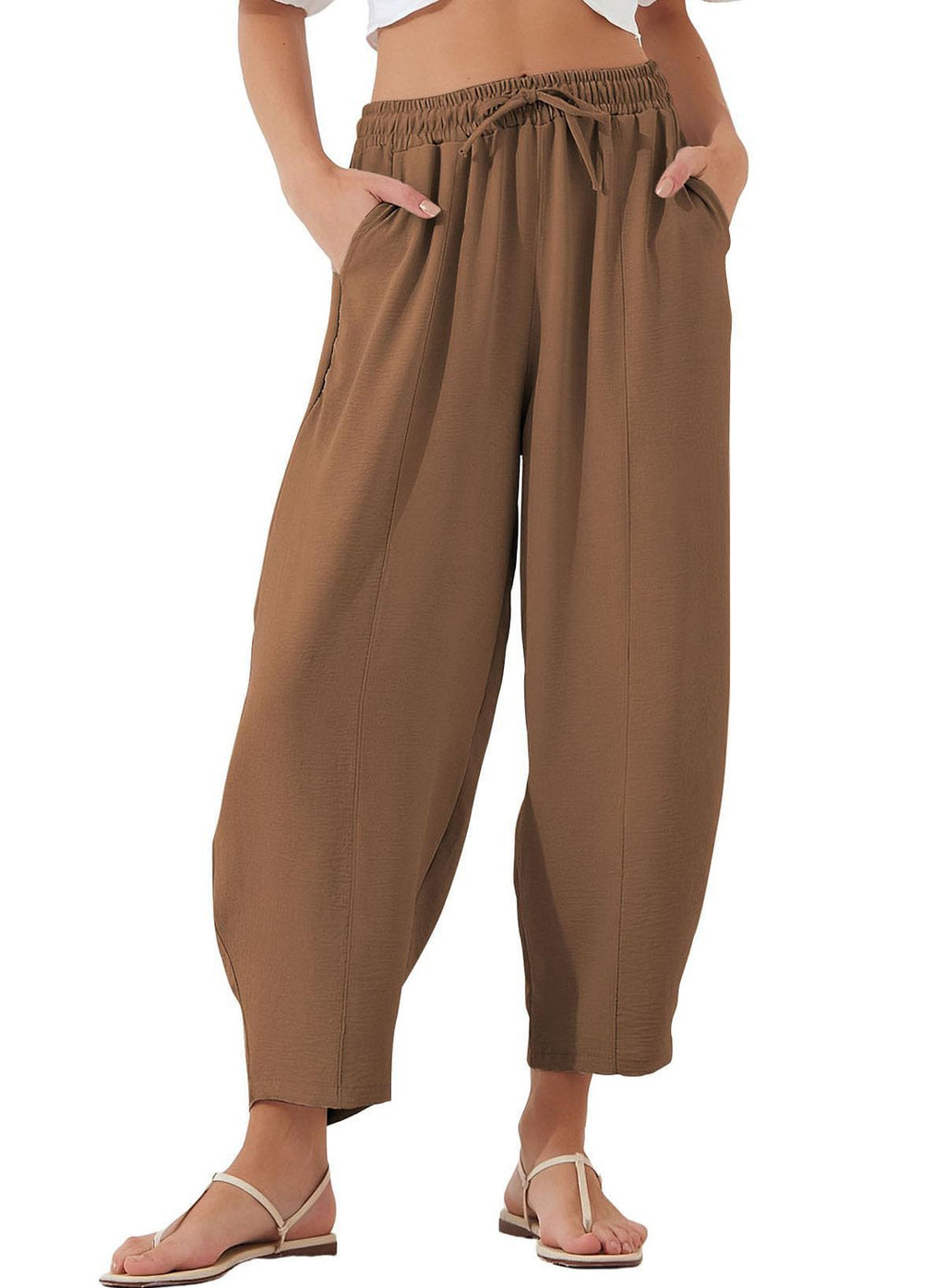Women's Relaxed Casual Pants with Elastic Waist and Pockets