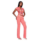 Women's Elegant and Fashionable Flared Trousers with Vibrant Stripe Pattern