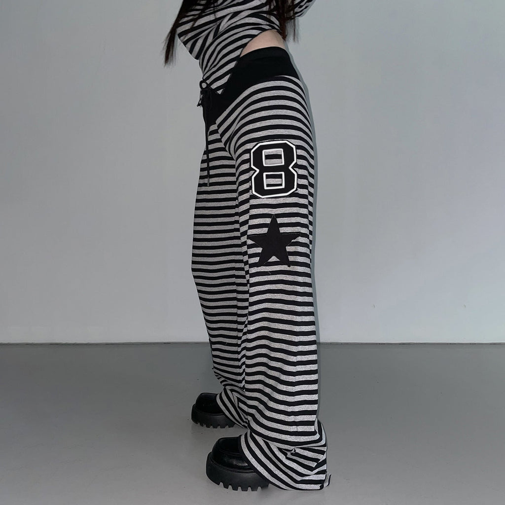 Women's Casual Pants with Striped Pattern and Practical Side Pockets