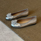 Women's Ballet Flats with Unique Floral Decor and Glossy Finish
