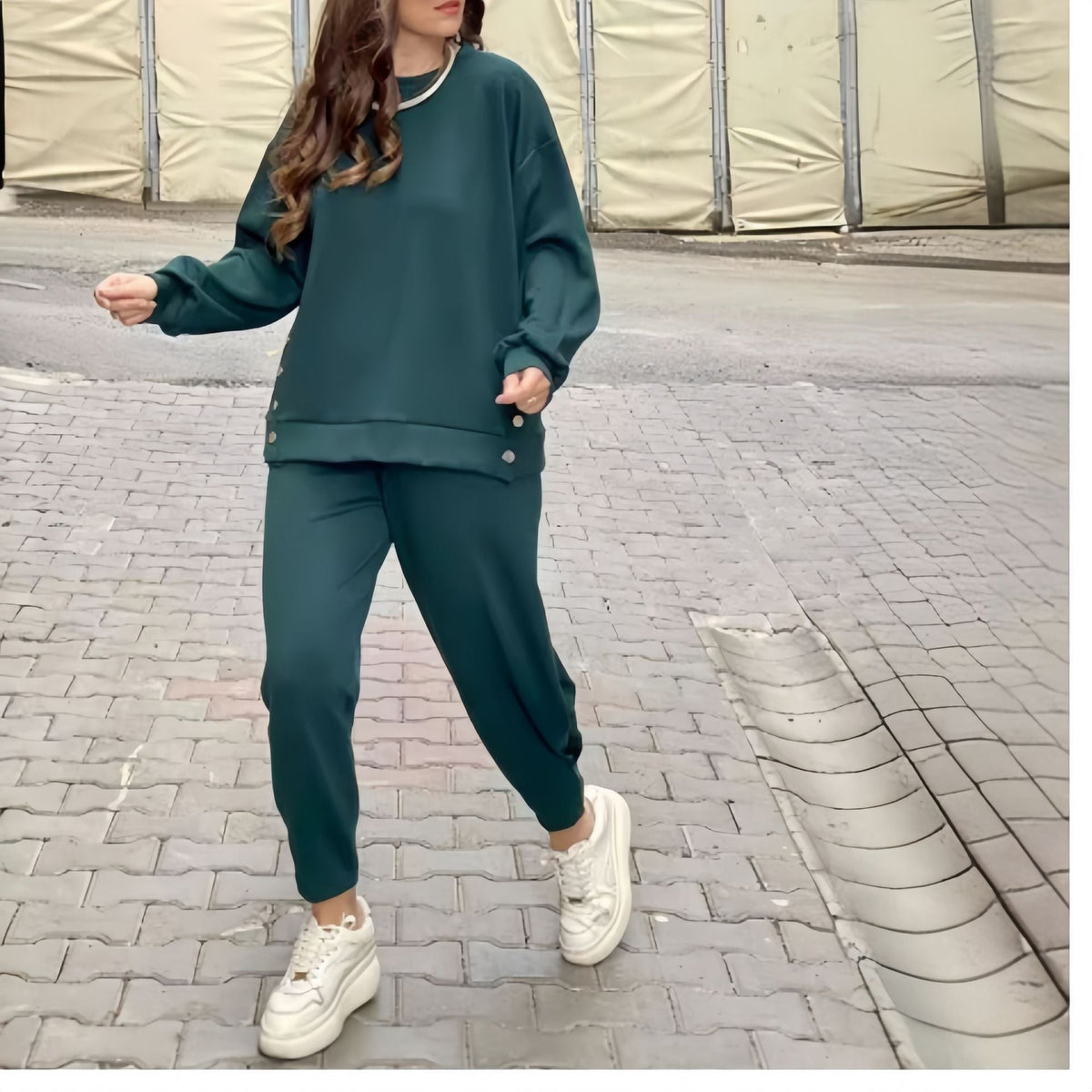 Casual Sport Ensemble with Decorative Buttons