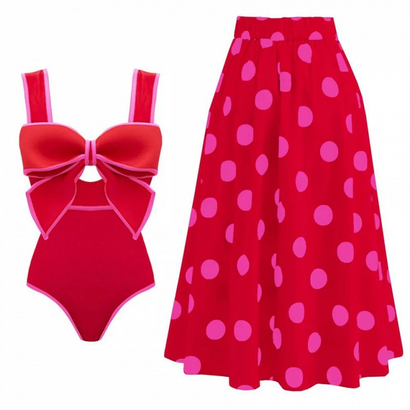 Women's Swimsuit with Fashionable Arch Design and Matching Skirt
