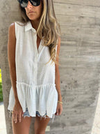 Women's Sleeveless Shirt Top with Ruffled Hem