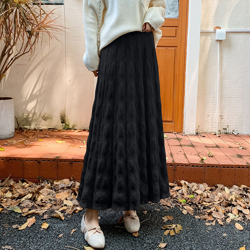 Women's Maxi Skirt with Ribbed Design and Elastic Waistband