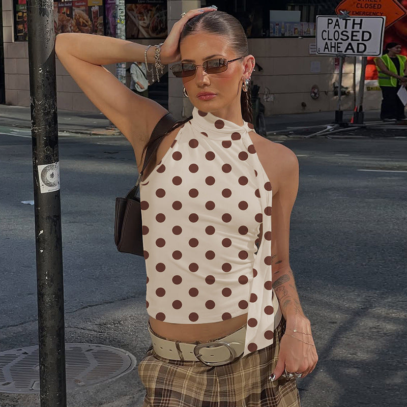 Women's Asymmetric Polka-Dot Halter Top