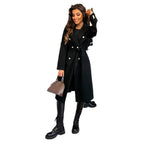 Elegant Coat with Waist Belt and Double Button Placket