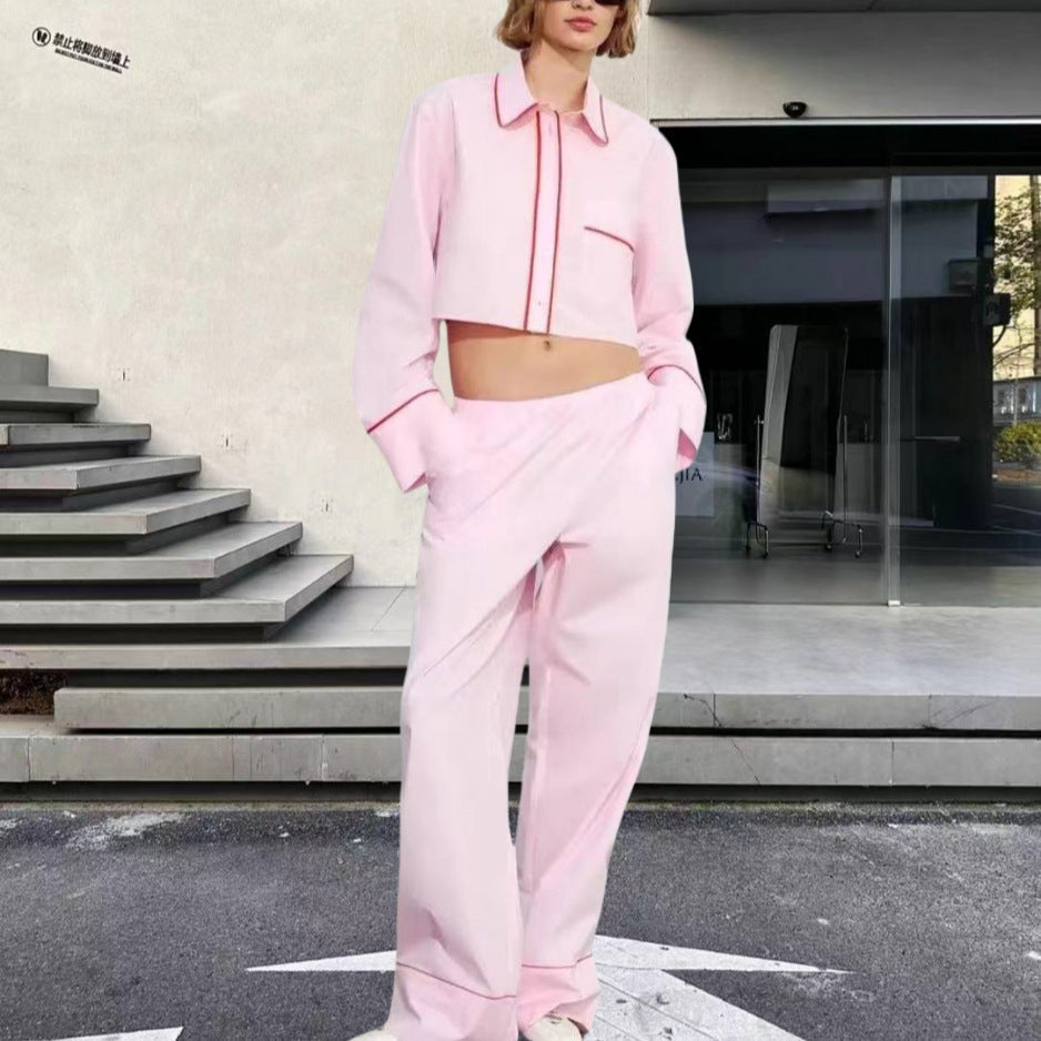 Women's Two-Piece Set with Crop Top and Wide Trousers