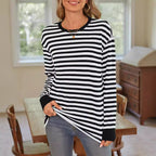 Women's Striped Long-Sleeve Shirt with Crew Neck