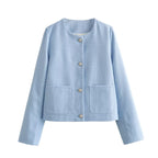Elegant Women's Short Jacket with Decorative Button Details and Practical Pockets