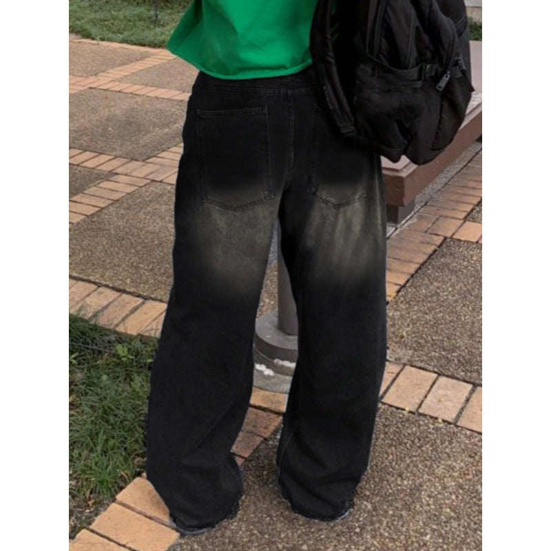 Women's High-Waist Baggy Jeans with Unique Wash